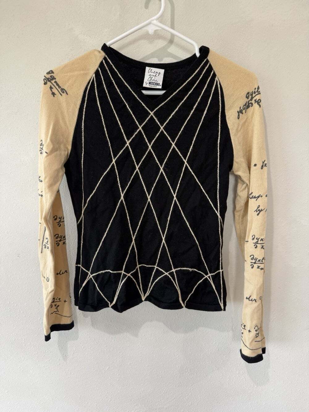 Moschino Women’s Small XS Virgin Wool Blend V-Neck Extra Small Black Cream Ivory